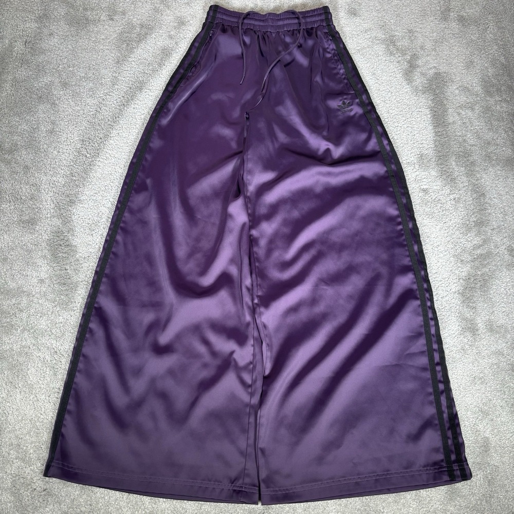 Adidias Originals Track Pants Womens 2 Purple Satin Wide Leg Flared Athletic